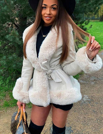 Luxe Warme Dames Winterjas met Bontkraag en Ceintuur