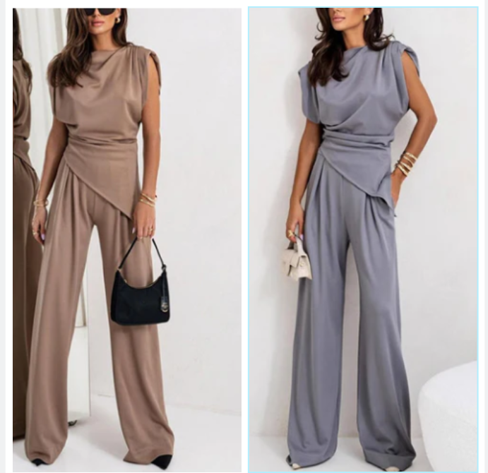 Elegante effen kleur tweedelige set voor dames