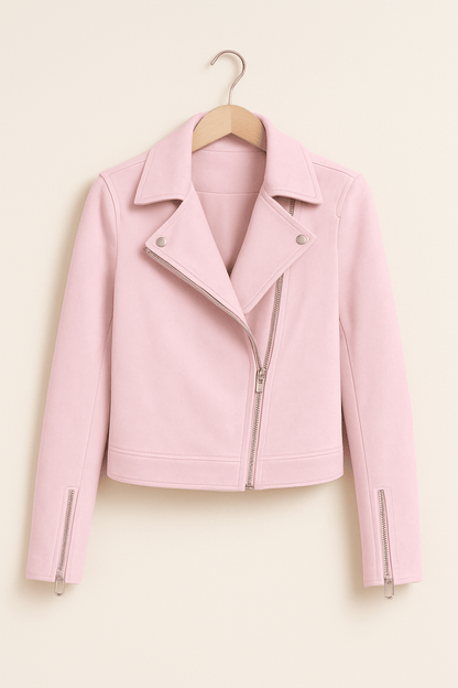 Dames Trendy Stijlvolle Suede Bikerjack met Rits en Kraag