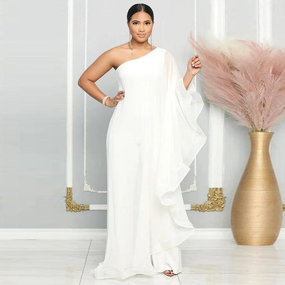 Casual elegante één-schouder jumpsuit met patchwork voor vrouwen