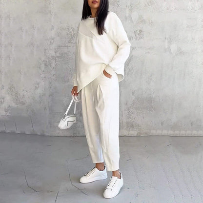 Dames Sweatshirts & Broeken Set met Lange Mouwen en Onregelmatige Hems