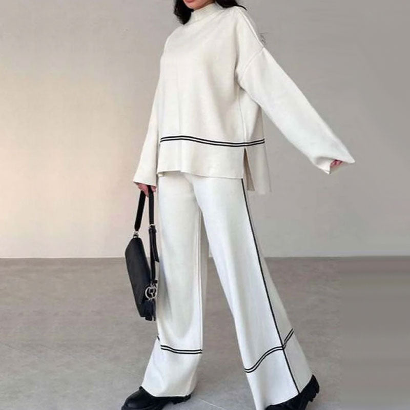 Gebreide damesloungeset met micro-uitlopende broek