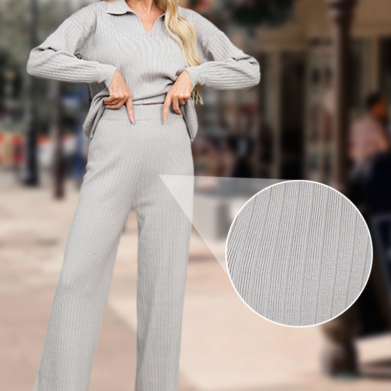 gratis verzending🎉🍃2-delige set gebreide top met V-hals en casual broek voor dames