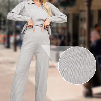 gratis verzending🎉🍃2-delige set gebreide top met V-hals en casual broek voor dames