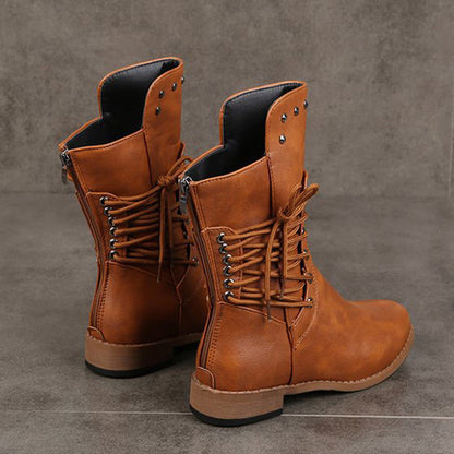 Enorme kortingen💥Lage enkellaarzen met vetersluiting en ronde neus voor dames