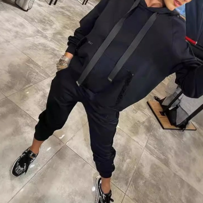 💞Dames 2-delige set Tops & Broeken met koord en capuchon