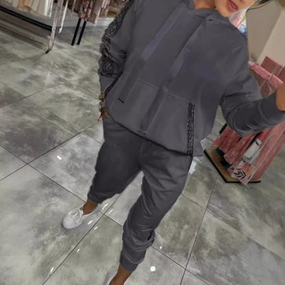 💞Dames 2-delige set Tops & Broeken met koord en capuchon