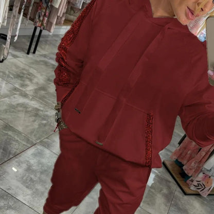 💞Dames 2-delige set Tops & Broeken met koord en capuchon