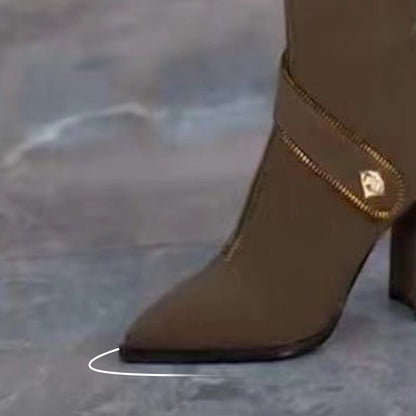 💖Puntige Neus Chunky Hak Kniehoge Laarzen