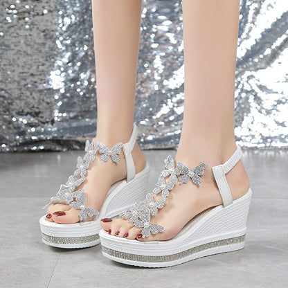 Glitter Vlinder Versierde Open Teen Sandalen