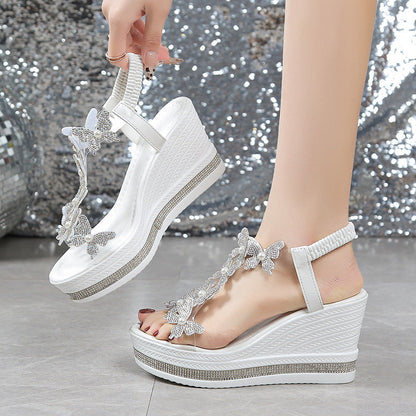 Glitter Vlinder Versierde Open Teen Sandalen