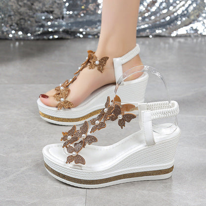 Glitter Vlinder Versierde Open Teen Sandalen
