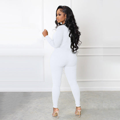 Effen kleur naadloze jumpsuit met halve rits