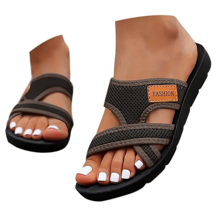 Brede Voeten Comfortabele Platte Sandalen Met Open Teen