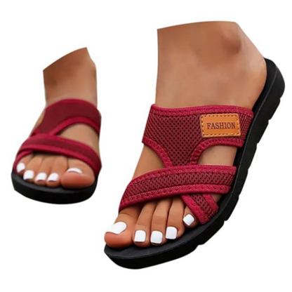 Brede Voeten Comfortabele Platte Sandalen Met Open Teen