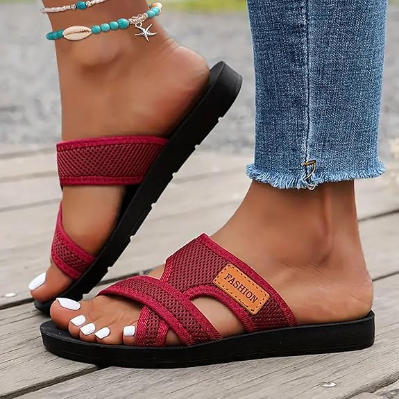 Brede Voeten Comfortabele Platte Sandalen Met Open Teen