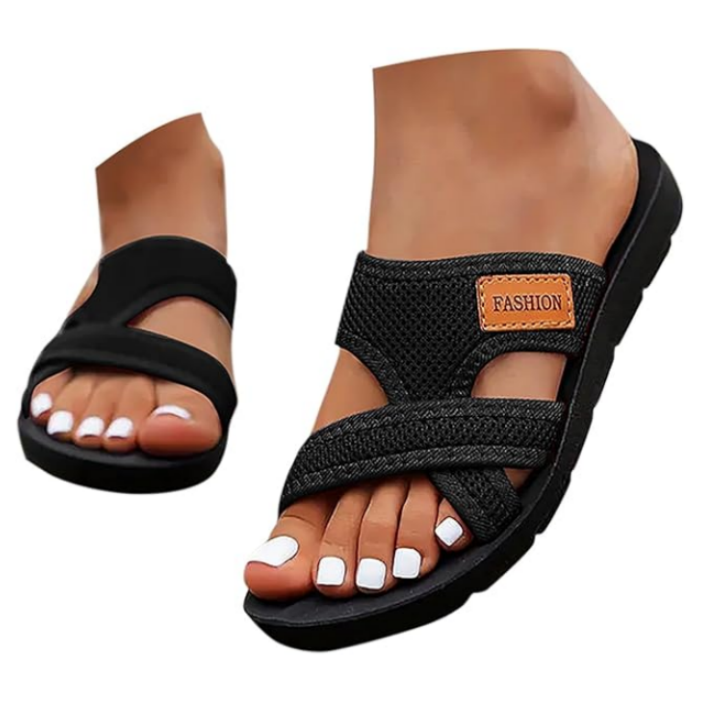 Brede Voeten Comfortabele Platte Sandalen Met Open Teen