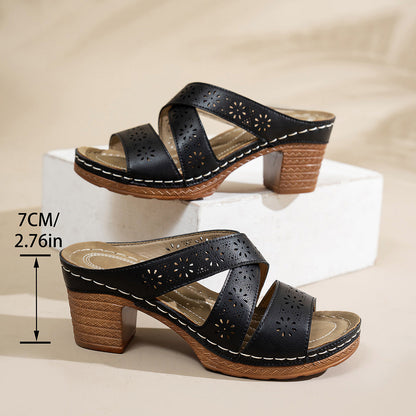 Dames Vintage Holle Chunky Hak Sandalen