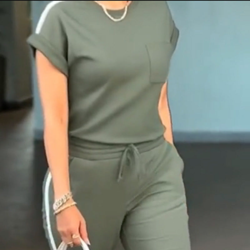 Dames casual effen kleur top trekkoord broek sportset