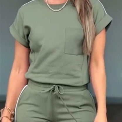 Dames casual effen kleur top trekkoord broek sportset