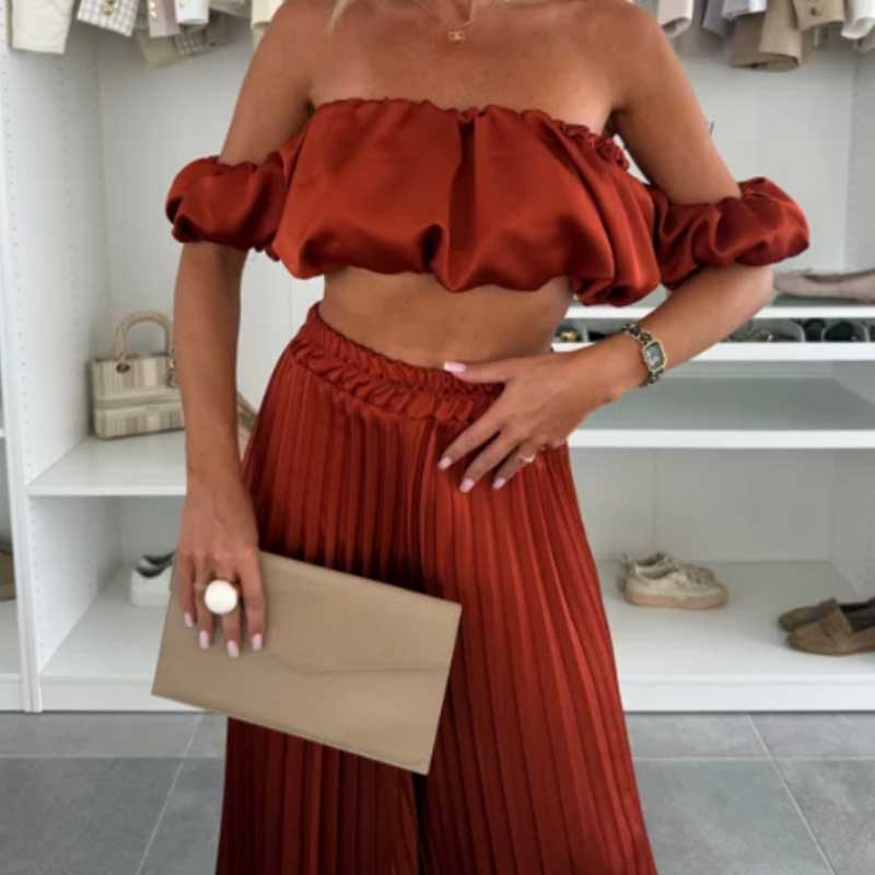 Dames Sexy Effen Kleur Top Wijde Benen Broek Tweedelige Set