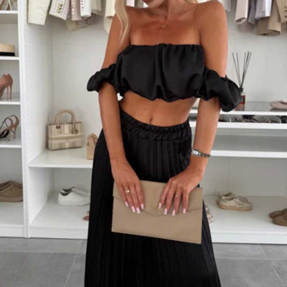 Dames Sexy Effen Kleur Top Wijde Benen Broek Tweedelige Set