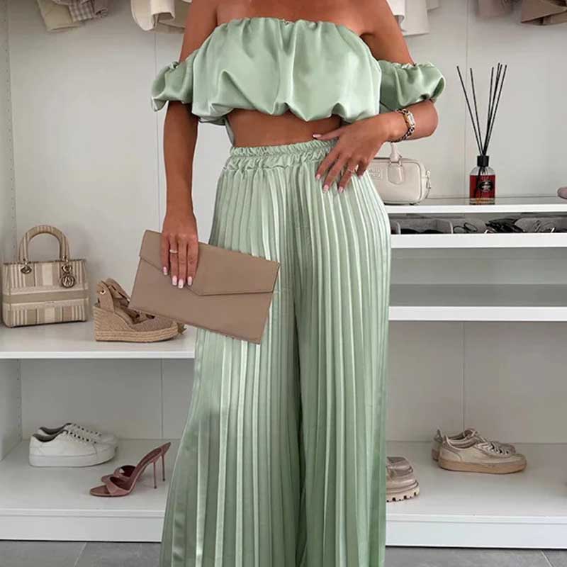 Dames Sexy Effen Kleur Top Wijde Benen Broek Tweedelige Set