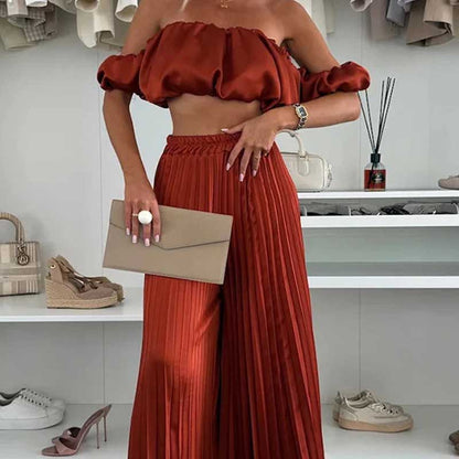 Dames Sexy Effen Kleur Top Wijde Benen Broek Tweedelige Set