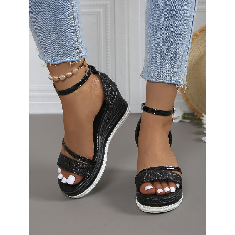 Glanzende Sleehak Sandalen met Plateauzool voor Dames