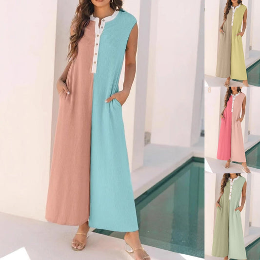 Casual jumpsuit voor dames met wijde pijpen en colour block-patroon