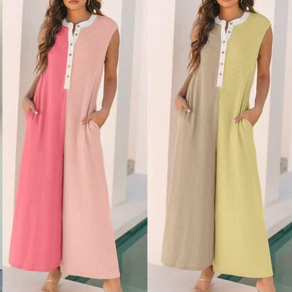Casual jumpsuit voor dames met wijde pijpen en colour block-patroon