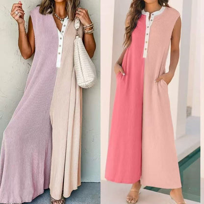 Casual jumpsuit voor dames met wijde pijpen en colour block-patroon