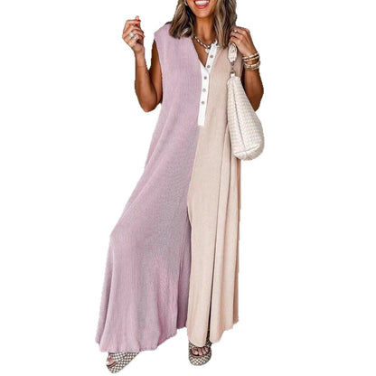 Casual jumpsuit voor dames met wijde pijpen en colour block-patroon