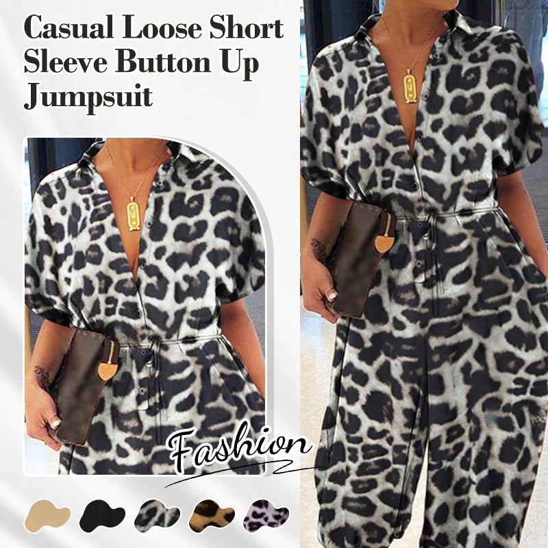 Casual, losse jumpsuit met korte mouwen en knoopsluiting voor dames