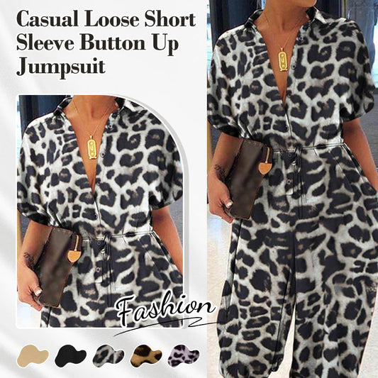 Casual, losse jumpsuit met korte mouwen en knoopsluiting voor dames