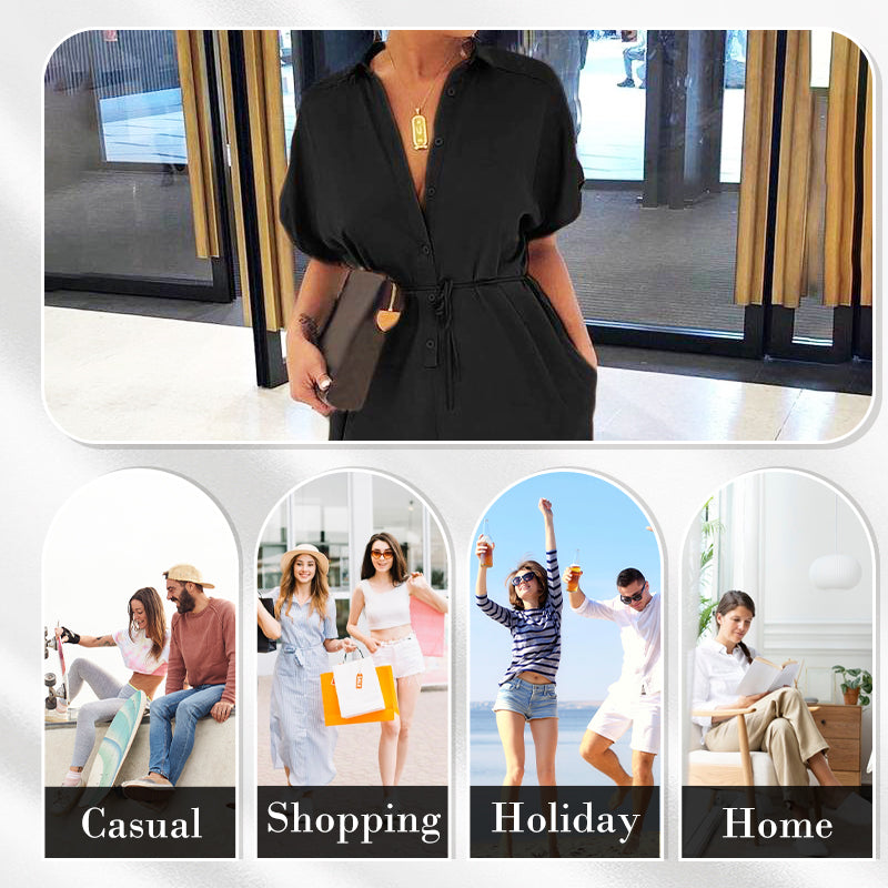 Casual, losse jumpsuit met korte mouwen en knoopsluiting voor dames