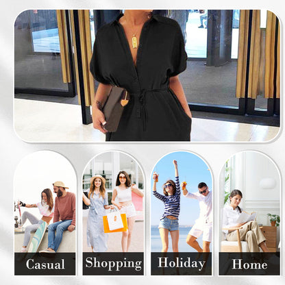 Casual, losse jumpsuit met korte mouwen en knoopsluiting voor dames