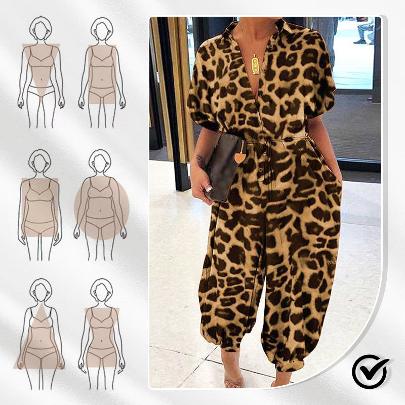 Casual, losse jumpsuit met korte mouwen en knoopsluiting voor dames