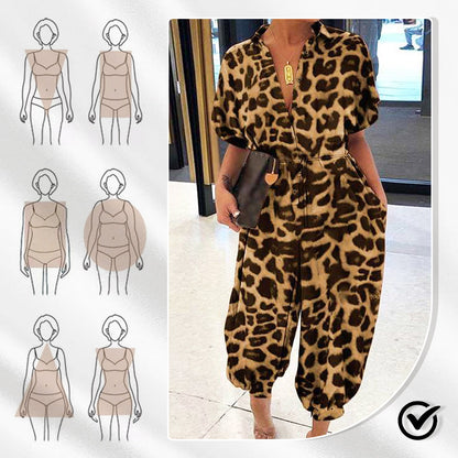 Casual, losse jumpsuit met korte mouwen en knoopsluiting voor dames
