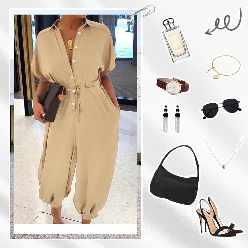 Casual, losse jumpsuit met korte mouwen en knoopsluiting voor dames