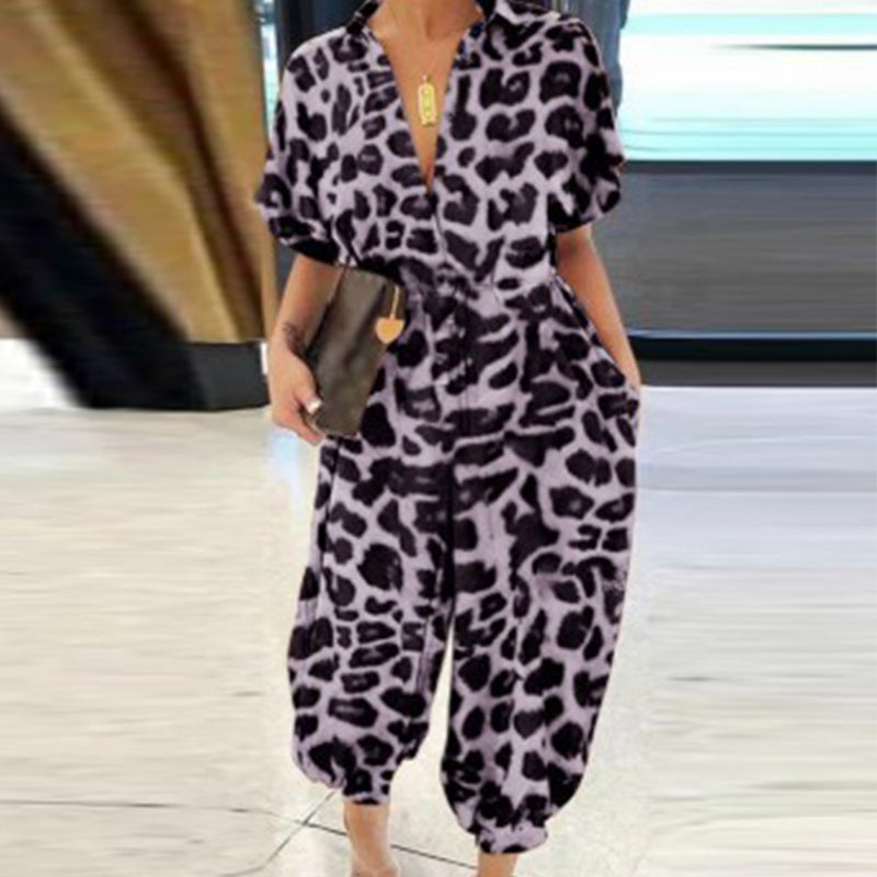 Casual, losse jumpsuit met korte mouwen en knoopsluiting voor dames