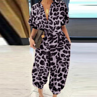 Casual, losse jumpsuit met korte mouwen en knoopsluiting voor dames