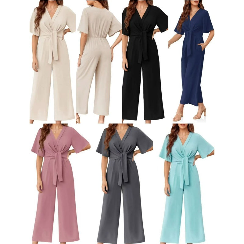 Jumpsuit met elegante V-hals en brede tailleband voor dames