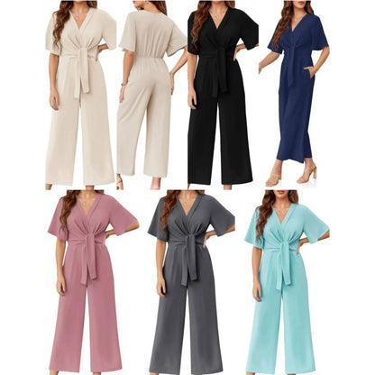 Jumpsuit met elegante V-hals en brede tailleband voor dames