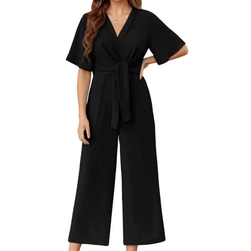 Jumpsuit met elegante V-hals en brede tailleband voor dames