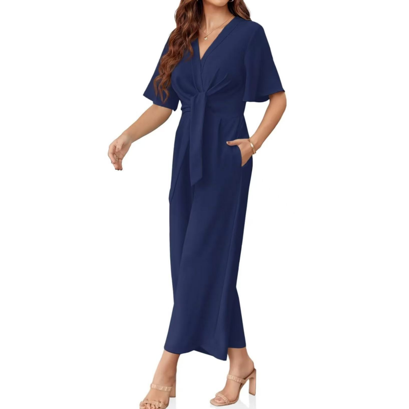 Jumpsuit met elegante V-hals en brede tailleband voor dames