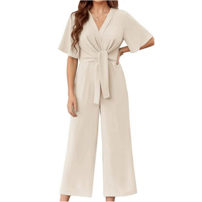 Jumpsuit met elegante V-hals en brede tailleband voor dames
