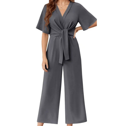 Jumpsuit met elegante V-hals en brede tailleband voor dames
