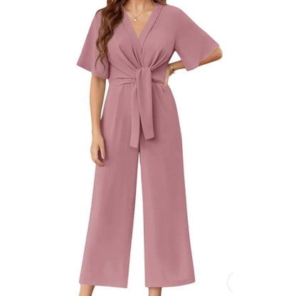Jumpsuit met elegante V-hals en brede tailleband voor dames
