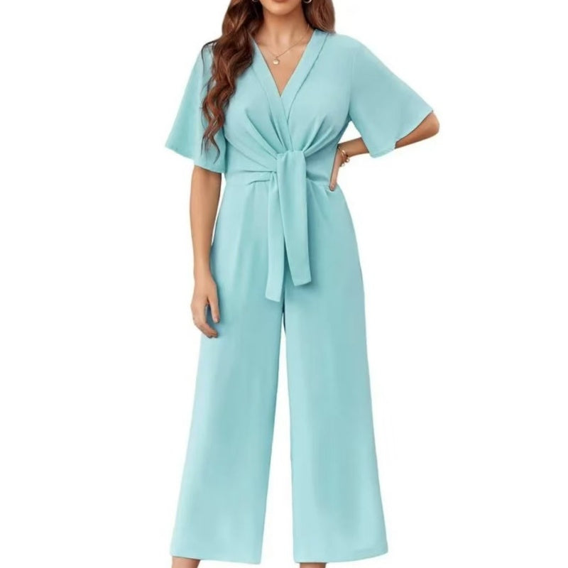 Jumpsuit met elegante V-hals en brede tailleband voor dames